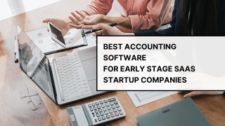 Business team using laptops and calculator while discussing best accounting software for early stage SaaS startup companies